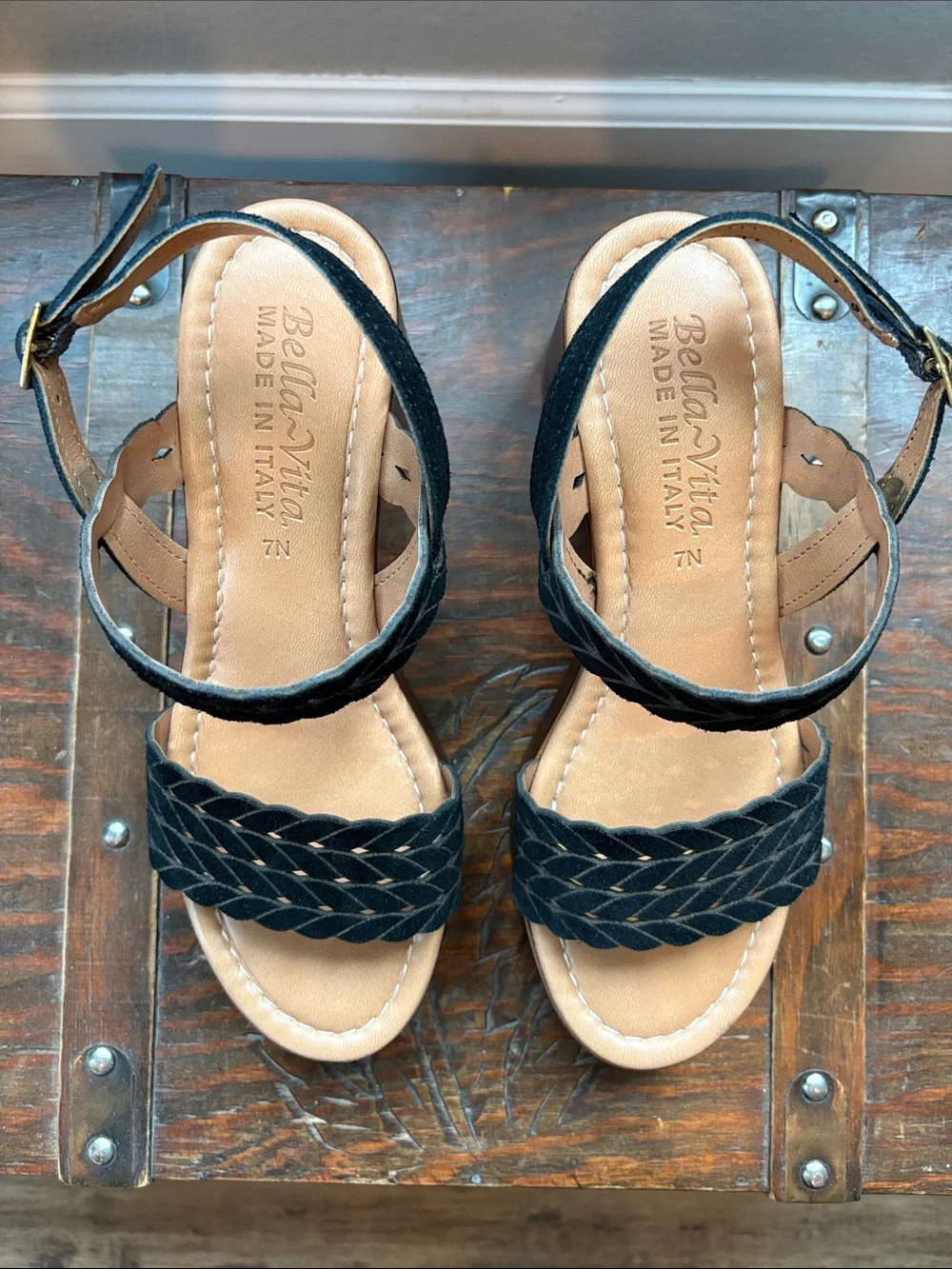 Wedge Sandals with Braided Straps in Black